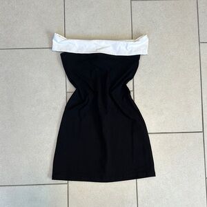 Peppermayo Black and White Off-Shoulder Sheath Dress